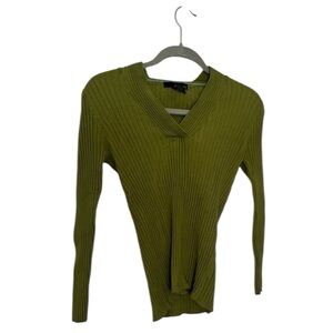 Green Ribbed Y2K Vintage V Neck Sweater